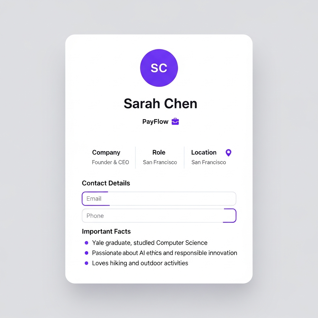 Node contact card interface